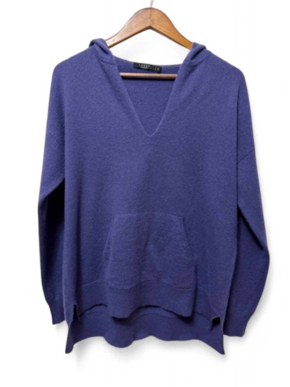 Lusso 100% Cashmere Hoodie Sweater Purple V-Neck Relaxed Fit Women’s M